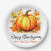 Gepersonaliseerde Thanksgiving Pompoen & Fall Blad Papieren Bordje (Voorkant)