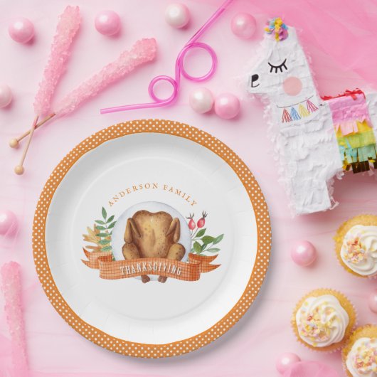 Gepersonaliseerde Thanksgiving Turkije Dinner Pape Papieren Bordje (Feest)