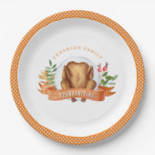 Gepersonaliseerde Thanksgiving Turkije Dinner Pape Papieren Bordje (Voorkant)