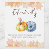 Gepersonaliseerde Thanksgiving waterverf pompoen Wijn Etiket (Enkel label)