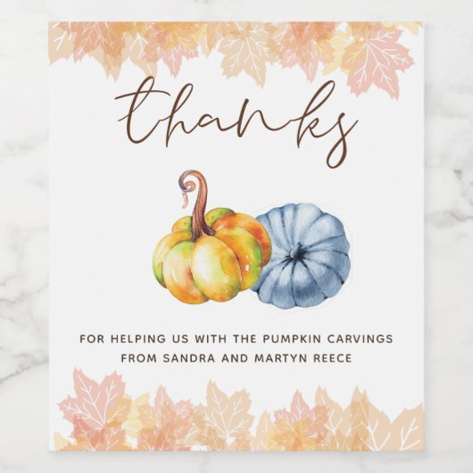 Gepersonaliseerde Thanksgiving waterverf pompoen Wijn Etiket (Enkel label)