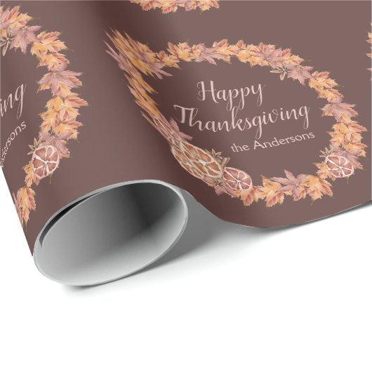 Gepersonaliseerde Thanksgiving | Waterverf valblad Cadeaupapier (Rol Hoek)