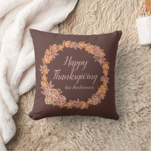 Gepersonaliseerde Thanksgiving   Waterverf valblad Kussen