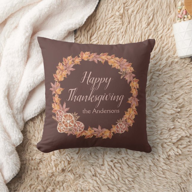 Gepersonaliseerde Thanksgiving | Waterverf valblad Kussen (Deken)