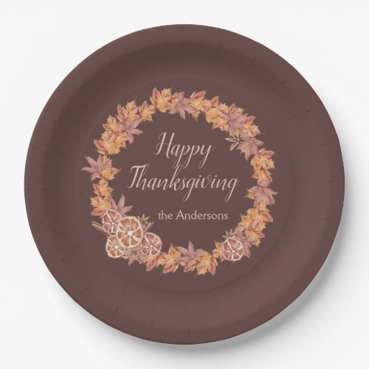 Gepersonaliseerde Thanksgiving | Waterverf valblad Papieren Bordje (Voorkant)