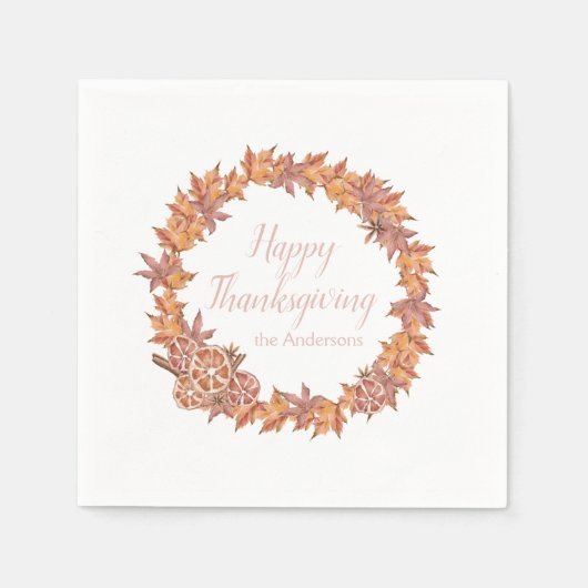 Gepersonaliseerde Thanksgiving | Waterverf valblad Servet (Voorkant)