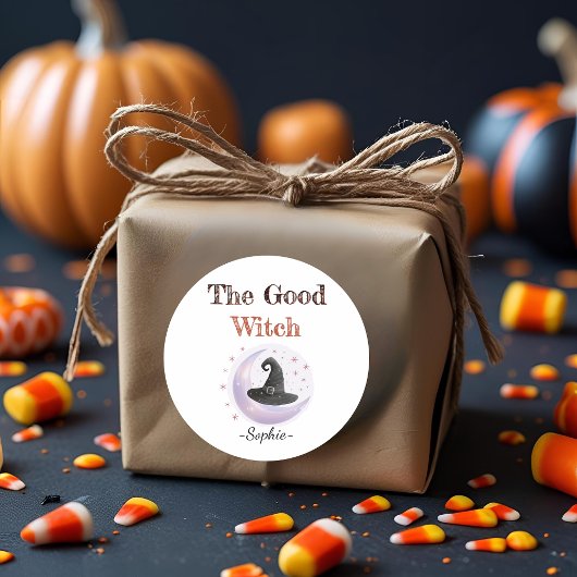 Gepersonaliseerde The Good Witch - Halloween Stick Ronde Sticker