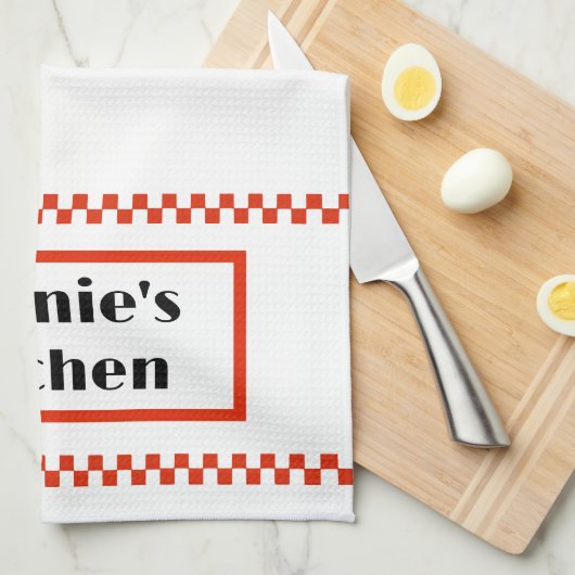 Gepersonaliseerde theedoek van zwart en rood op wi (Quarter Fold)