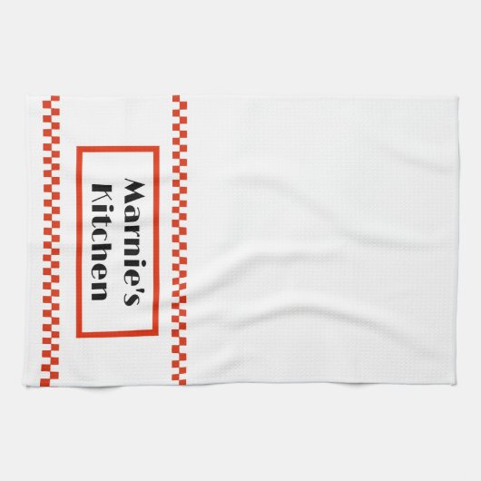 Gepersonaliseerde theedoek van zwart en rood op wi (Horizontaal)