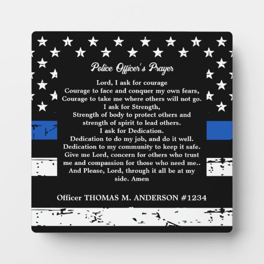 Gepersonaliseerde Thin Blue Line Police Officer Pr Fotoplaat (Voorkant)