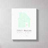 Gepersonaliseerde thuiskaart Ons eerste thuiscadea Canvas Afdruk (Voorkant)