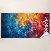 Gepersonaliseerde Tie Dye Beach Handdoek met aange (Voorkant)