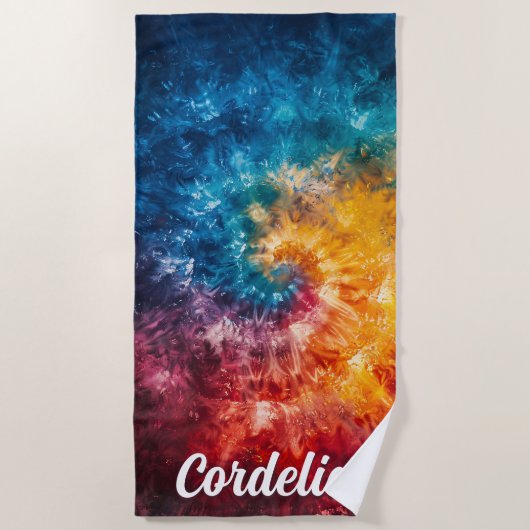 Gepersonaliseerde Tie Dye Beach Handdoek met aange (Voorkant)