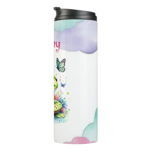 Gepersonaliseerde Toad, Bloemen en Vlinders Thermosbeker (Geroteerd rechts)