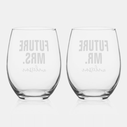Gepersonaliseerde toekomst Mr en Mrs Naam Bruiloft Wijnglas Zonder Voet (Achterkant)