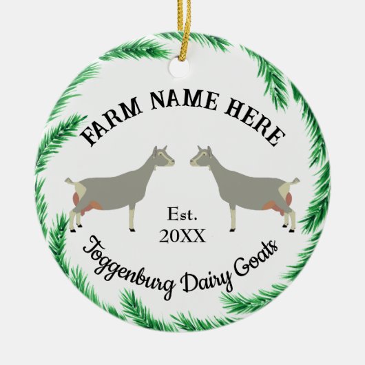 Gepersonaliseerde Toggenburg Dairy Goat Pine Wreat Keramisch Ornament (Voorkant)