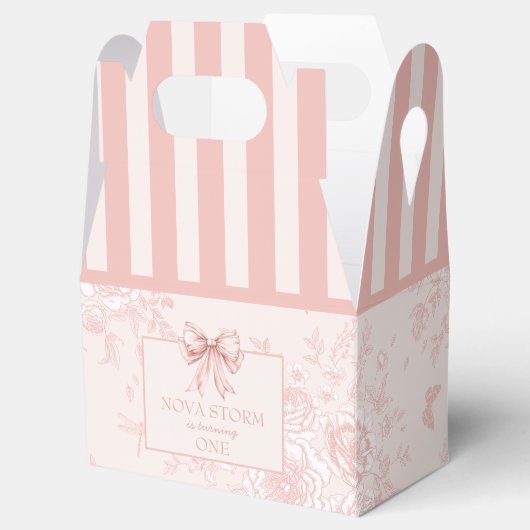 Gepersonaliseerde Toile Blush Roze Coquette Verjaa Bedankdoosjes (Geopend)