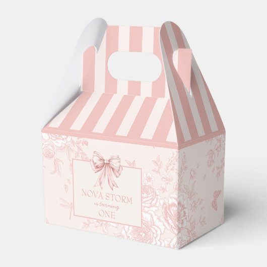 Gepersonaliseerde Toile Blush Roze Coquette Verjaa Bedankdoosjes (Voorkant Zijde)