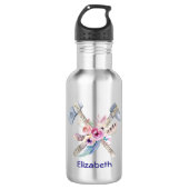 Gepersonaliseerde Tomahawk Feathers en Flowers Waterfles (Voorkant)