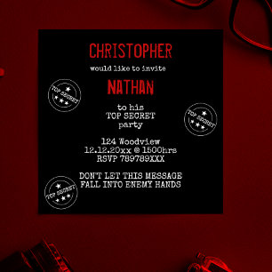 Gepersonaliseerde TOP SECRET Party Kaart