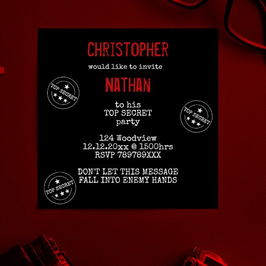 Gepersonaliseerde TOP SECRET Party Kaart