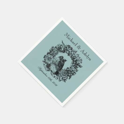 Gepersonaliseerde Tortelduifjes krans bruiloft ser Servet (Hoek)