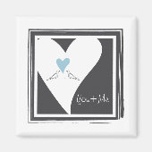 Gepersonaliseerde Tortelduifjes Lichtblauw Hart Magneet (Voorkant)