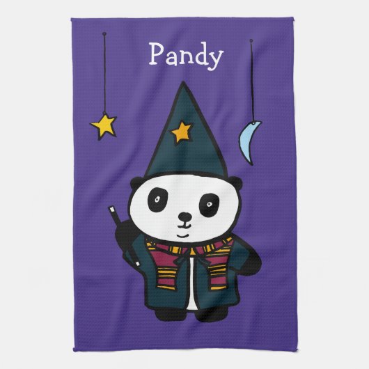 Gepersonaliseerde tovenaar Pandy de Panda Theedoek (Verticaal)