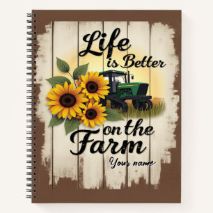 Gepersonaliseerde tractor en zonnebloem kunst notitieboek