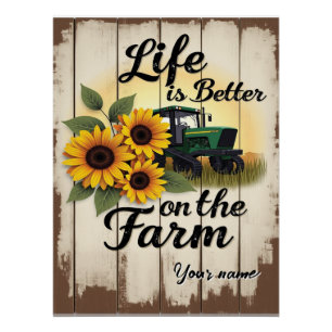 Gepersonaliseerde tractor en zonnebloem kunst perfect poster