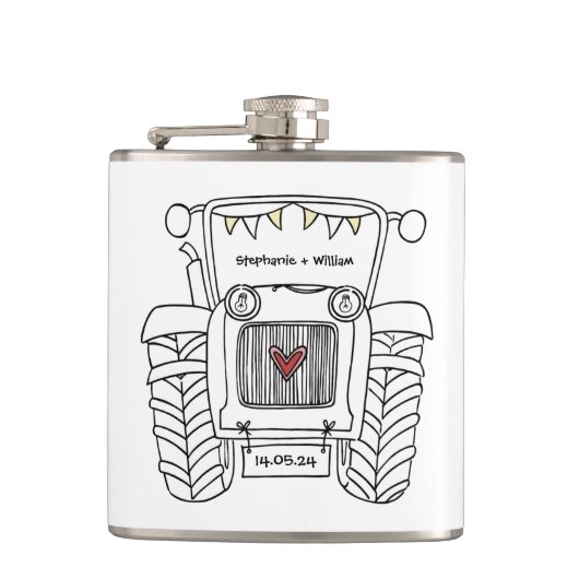 Gepersonaliseerde Tractor Land Huwelijkscadeau Heupfles (Voorkant)
