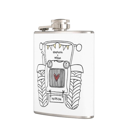 Gepersonaliseerde Tractor Land Huwelijkscadeau Heupfles (Links)
