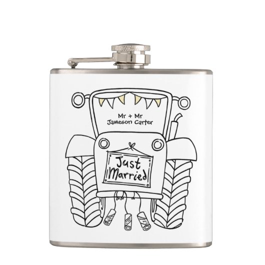 Gepersonaliseerde Tractor Land Huwelijkscadeau Heupfles (Voorkant)