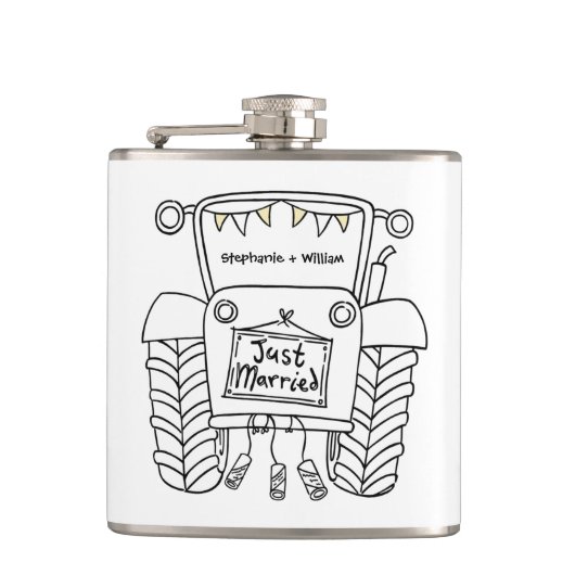 Gepersonaliseerde Tractor Land Huwelijkscadeau Heupfles (Voorkant)