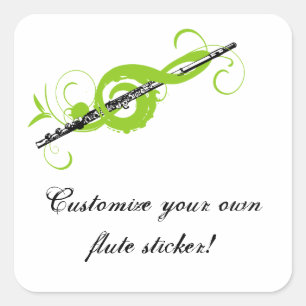 Gepersonaliseerde Treble Clef & Fluit Vierkante Sticker