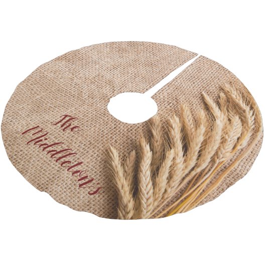 Gepersonaliseerde Tree Rok Tarwe op Burlap Sack Co Kerstboom Rok (Gekanteld)
