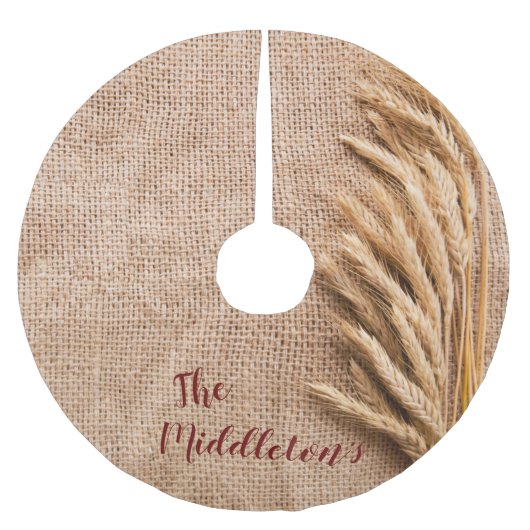 Gepersonaliseerde Tree Rok Tarwe op Burlap Sack Co Kerstboom Rok (Voorkant)