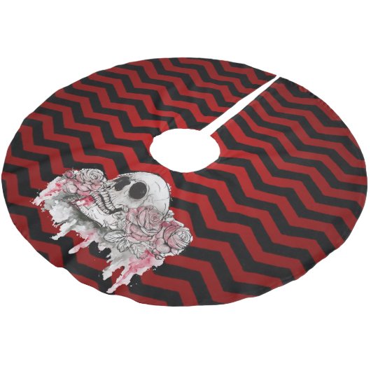 Gepersonaliseerde Tree Skirt schedel Roos gothic C Kerstboom Rok (Gekanteld)