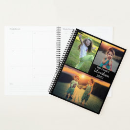Gepersonaliseerde trendy familiefoto collage zwart planner