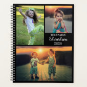 Gepersonaliseerde trendy familiefoto collage zwart planner (Voorkant)