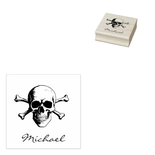 Gepersonaliseerde trendy Halloween Skull & Crossbo Rubberstempel (Gestempeld)
