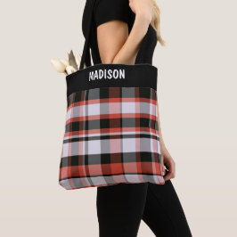 Gepersonaliseerde trendy moderne plaid tote bag