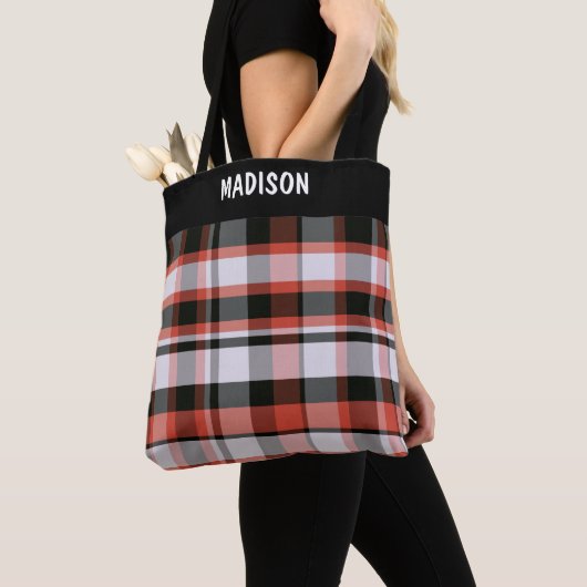 Gepersonaliseerde trendy moderne plaid tote bag (Dichtbij)
