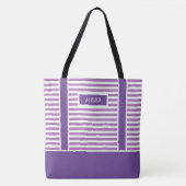 Gepersonaliseerde trendy Paarse en witte strepen Tote Bag (Voorkant)