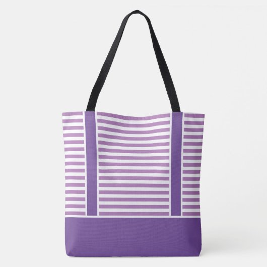 Gepersonaliseerde trendy Paarse en witte strepen Tote Bag (Achterkant)