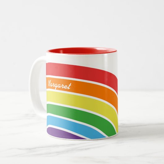 Gepersonaliseerde Trendy Rainbow Modern Pattern Gi Tweekleurige Koffiemok (Voorkant links)