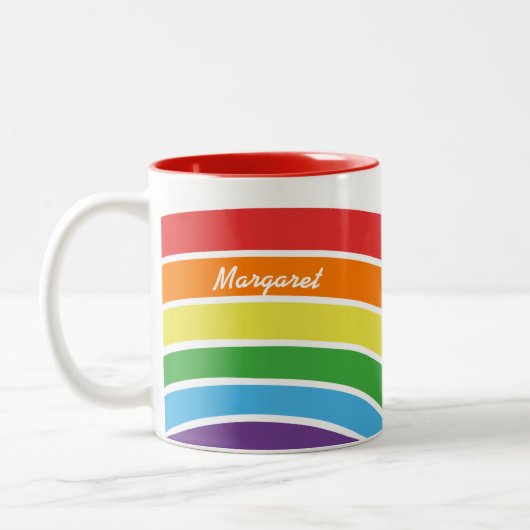 Gepersonaliseerde Trendy Rainbow Modern Pattern Gi Tweekleurige Koffiemok (Links)