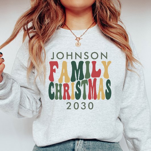 Gepersonaliseerde Trendy  Retro Familie Kerst T-shirt