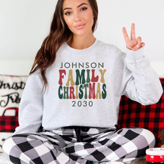 Gepersonaliseerde Trendy  Retro Familie Kerst T-shirt