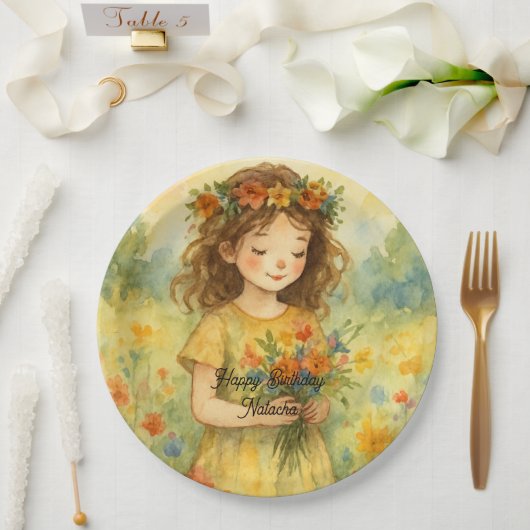 Gepersonaliseerde trendy retro rustieke waterverf  papieren bordje (Huwelijk)